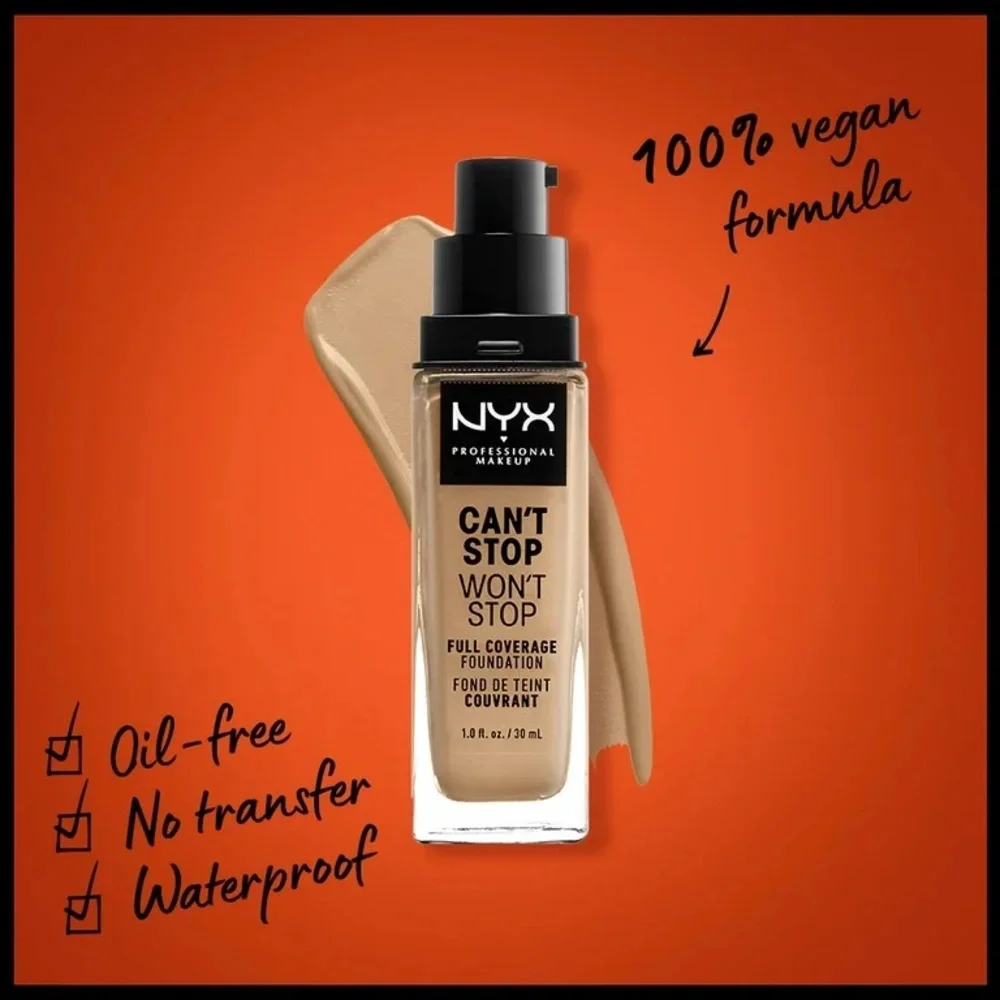 NYX Can't Stop Won't Stop 24hr Full Coverage Liquid Foundation - Beige, NEW